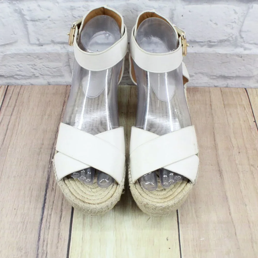 Coach White Leather Ankle Strap Platform Jute Wedge Sandals Size 6.5 B - Picture 5 of 11